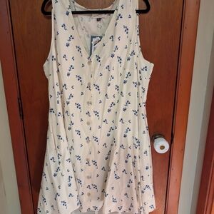 Floral Sleeveless Dress - Cream and Blue